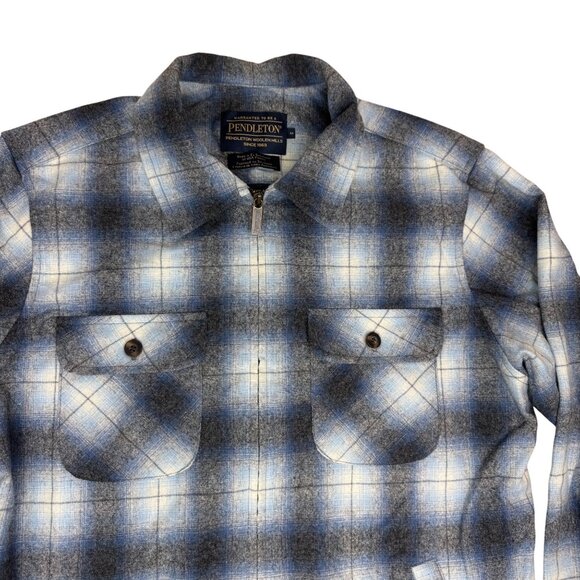 Pendleton Brightwood Blue/Gray ombre check Virgin Wool Full Zip Jacket Men's M - Picture 2 of 7